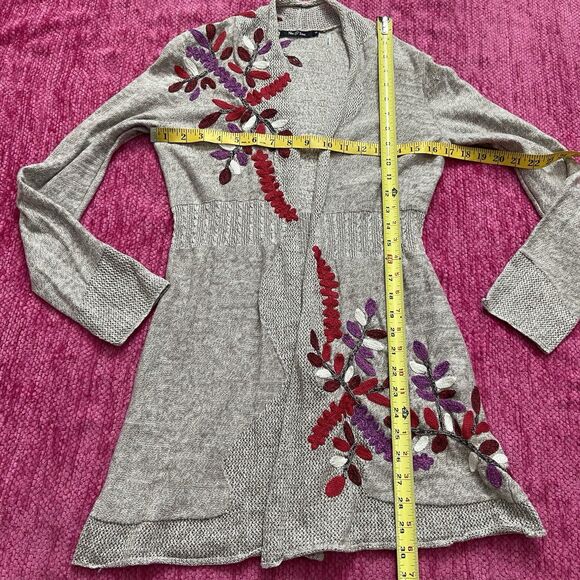 Nic + Zoe Embroidered Floral Open Front Cardigan Sweater Size Small - Picture 7 of 8